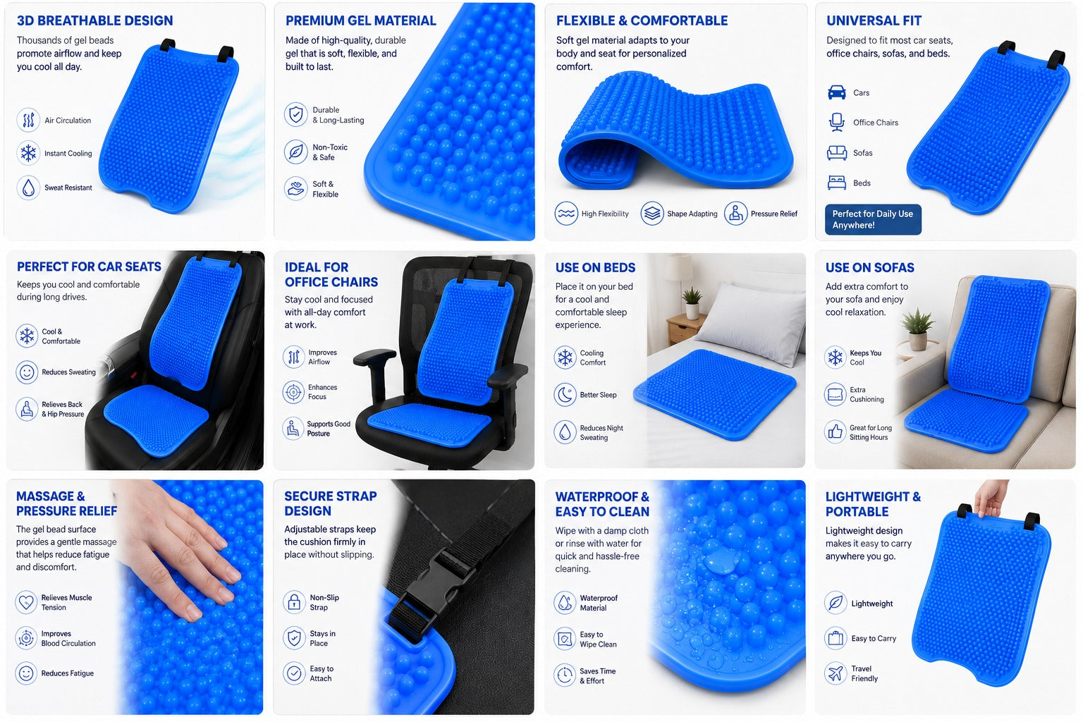 Silicone Ice Pad  Insulated Cooling Car Seat Cushion