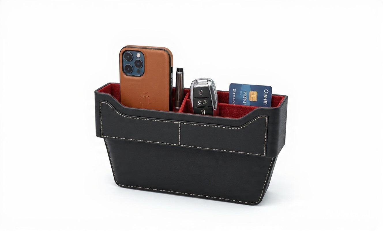 BUVION Leather Car Seat Gap Filler Phone & Key Organizer